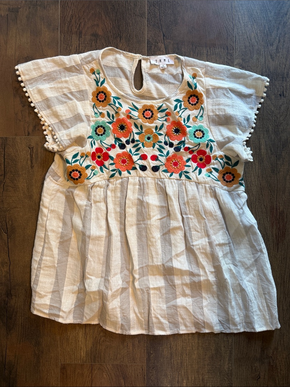 THML White Cotton Blouse with Bright Floral Embroidery